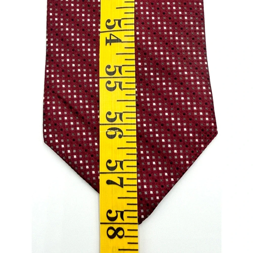 Pronto Uomo Necktie Mens Burgundy Geometric Micro-Square Stripe 100% Silk 58